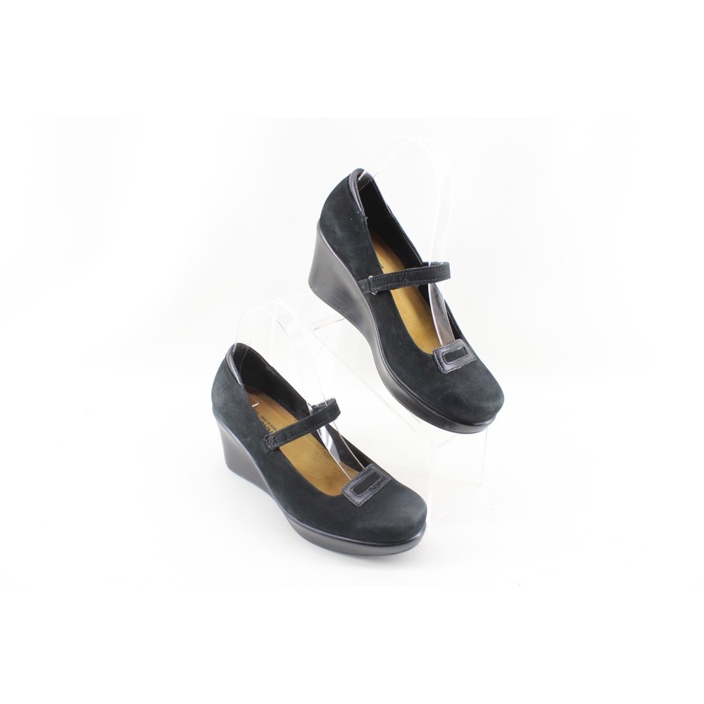 NAOT Black Nubuck Leather Mary Jane‎ Platform Wedge Shoes Womens Size 38 EU 7 US